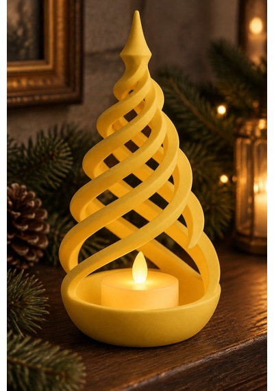 Minimalist Spiral Noel Ağacı Şeklinde Led Mum Tutucu Sarı