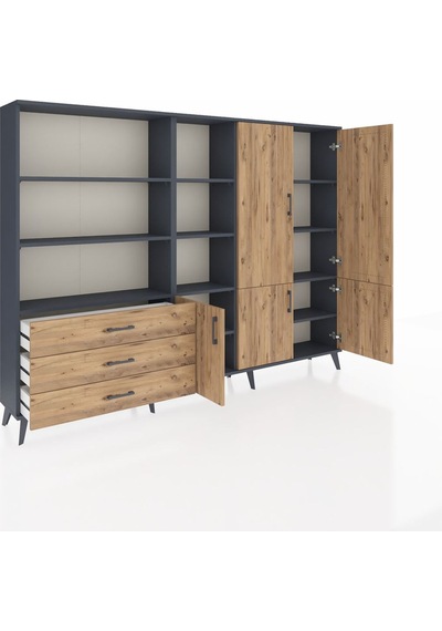 Arges Dolap 11 Raflı 3 Çekmeceli 5 Kapaklı 220x30x163 Antrasit-ça Antrasit-çam