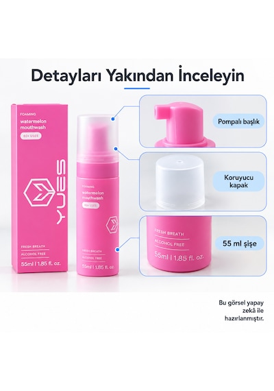 Yues Karpuz Aromalı Köpük Ağız Gargarası Alkolsüz 55 Ml