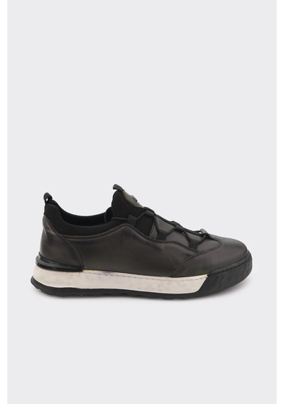 Derinet Hakiki Deri Lastik Bağcıklı Erkek Sneaker Haki Haki