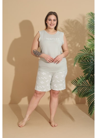 Eyfuze Kadın Milan Kumaş Büyük Beden Curve Baskılı Desenli Şortlu Pijama Takımı Açık Yeşil Eyfuze Kadın Milan Kumaş Büyük Beden Curve Baskılı Desenli Şortlu Pijama Takımı Açık Yeşil