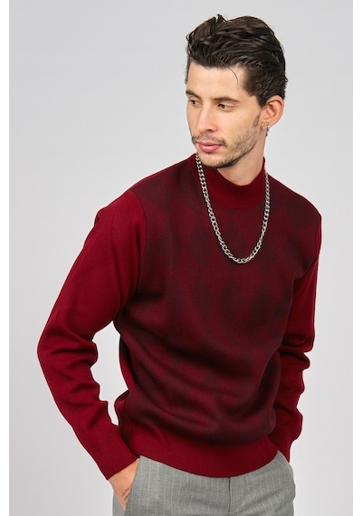 Pave Erkek Baklava Desenli Yünlü Kazak 4539200 Bordo Bordo