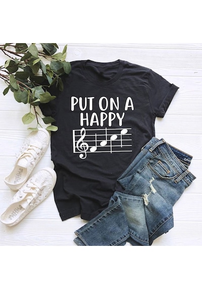 Herşey Nota Mutlu Olmak Unisex Tshirt 001
