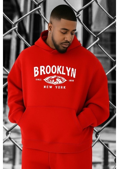Benroma 3 İplik Penye Brooklyn Baskılı Büyük Beden Sweatshırt Çok Renkli