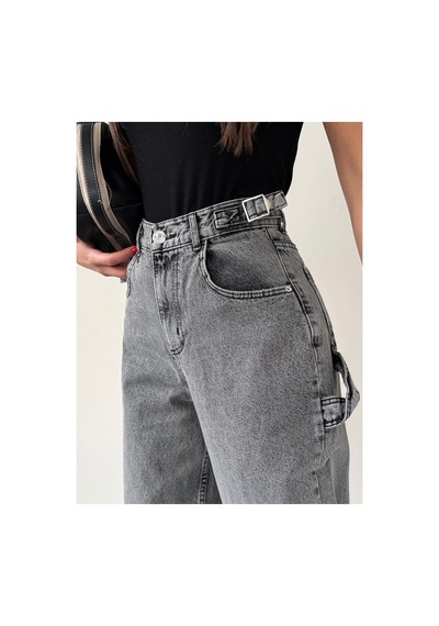 Blue Marlın Yan Kemer Kar Siyah Tokalı Kargo Cep Detaylı Baggy Jeans Kar Siyah