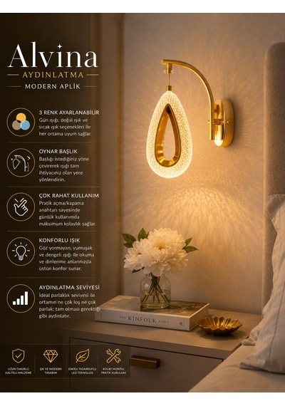 Vela Kristal Led Gold Aplik