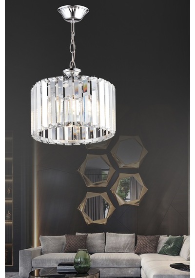 Luna Lighting  Lüx Kristal Krom Taşlı 25'lik Avize Krom