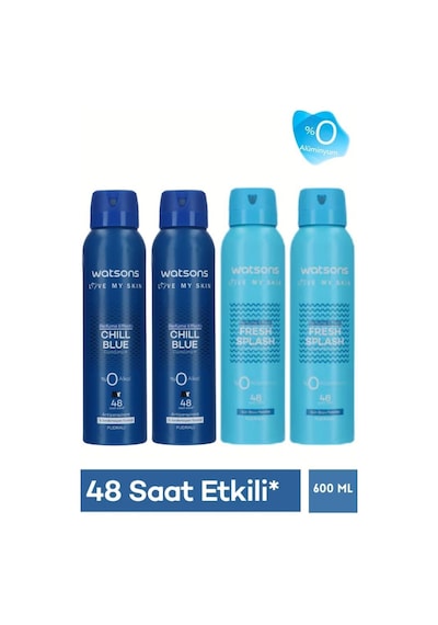 Watsons 4 Lü Deodorant Seti Chill Blue Pudralı X2+wild Wind Pudrasız X2 Erkek Vücut Spreyi 150 Ml