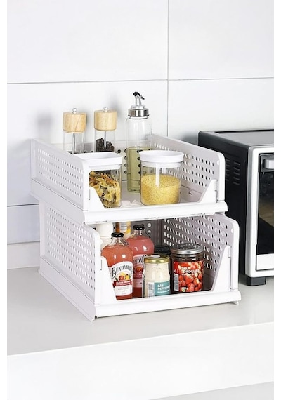 Mithra Life 3lü Kayar Raf Organizer Dolap İçi Kıyafet Aksesuar Düzenleyici Beyaz 45x35 Cm Mıt1261 Diğer
