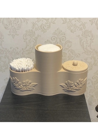 Bezos 3d Baskı Makyaj Pamuğu Ve Kulak Çubuğu Tutucu Çiçek Desenli Kapaklı Banyo Organizeri Bej 22