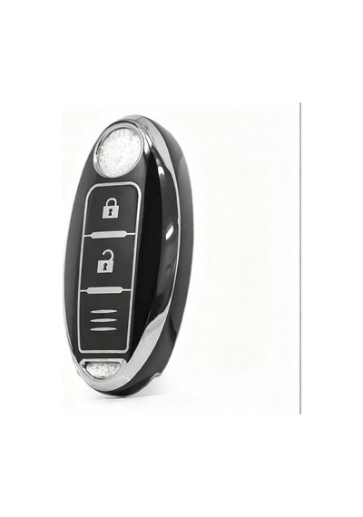 Autohan Keys Lüx Nissan Qashqai X-trail İçin 3 Buton Akıllı Nano Anahtar Kılıfı, Siyah Gümüş, P Standart