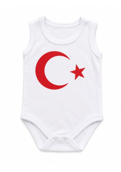 Bebeman Ay Yıldız Baskılı Bebek Zıbın Kolsuz %100 Pamuklu Beyaz