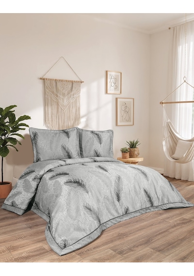 Calantha Home Collection Elsa 3 Parça Gri Çiçekli Pike Takımı 240 X 260 Cm Gri