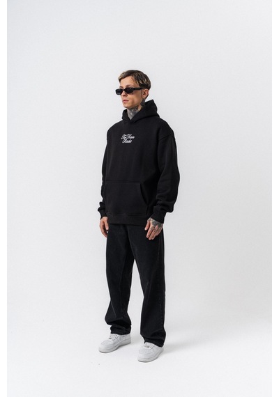 Respire Erkek Far From Basic Nakışlı Kapüşonlu Oversize Hoodie Siyah