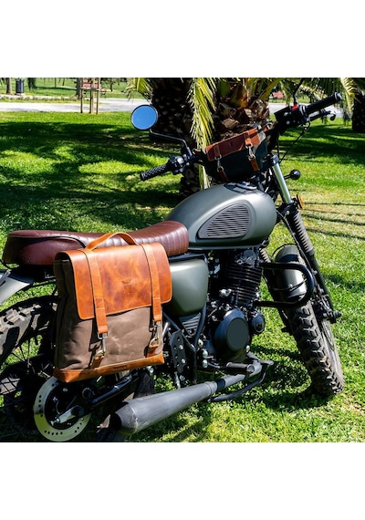 Motosiklet Çantası, Motosiklet Yan Çantası, Deri Çanta, Geçme Kilitli Kahverengi Diğer