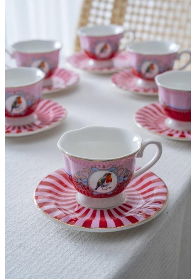 Acar Syt-08596 Birdie Pembe 6'lı Kahve Fincan Takımı Pembe