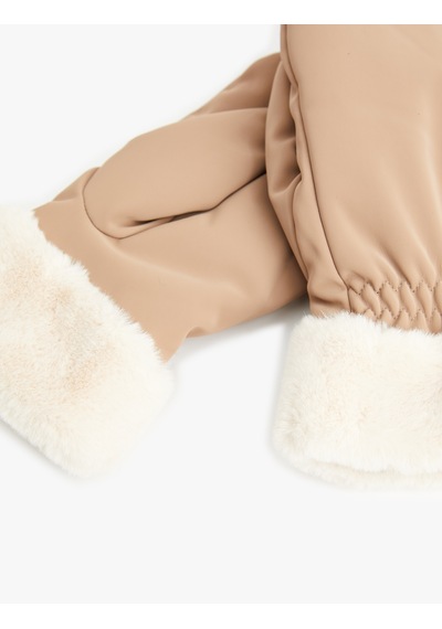 Koton Faux Fur Detail Gloves Deve Tüyü 6wak50115aa Taba