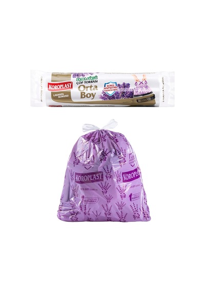 Koroplast Lavanta Kokulu Orta Boy Büzgülü Çöp Poşeti 15'li 55x60 Cm, Kolay Bağlanır Kokulu Büzgülü Orta Boy Çöp Torbası, Sızdırmaz, Yırtılmaz, Geri Dönüştürülebilir Atık Torba, Ekstra Güçlü Çöp Poşeti