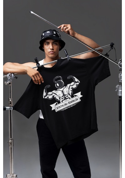Fitness Dijital Baskılı Unisex Tshirt, Günlük Kullanıma Uygun Pamuklu Regular Tshirt Siyah