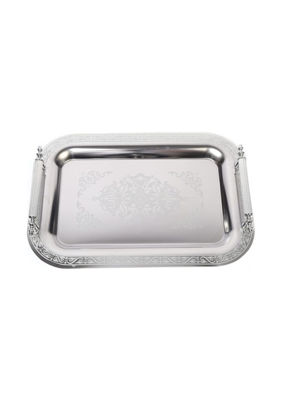 Paslanmaz Çelik Lüks Model Silver Desen Çay Kahve Tepsisi 34,5x24,5 Cm Paslanmaz Çelik, 34,5 X 24,5 Cm, Silver Desen, Çay Ve Kahve İçin Çok Renkli
