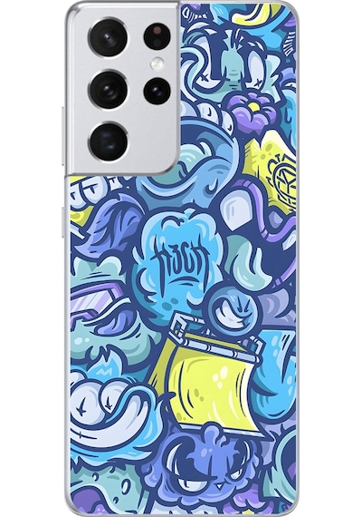 Samsung Galaxy S21 Ultra Uyumlu Şeffaf Kılıf Graffiti 9 Tasarımlı