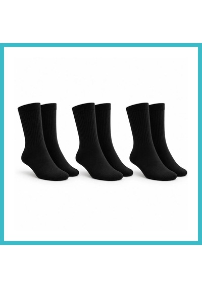 Bezos Unisex Siyah Soket Çorap 3'lü Set Düz Basic Ribanalı Günlük Spor Esnek Rahat Uzun Çorap Konforlu Set Dfnbez