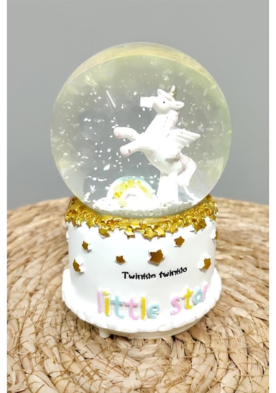 Unicorn - 729 - Pilli Müzikli Işıklı Kar Küresi -orta - Muratech - Boy- Beyaz