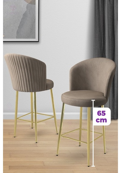 Canisa Alte Serisi 4 Adet Babyface Kumaş 65 Cm Gold Kaplama Ayaklı Cappucino Bar Sandalyesi Cappucino Sandalye Gold Kaplama Ayak
