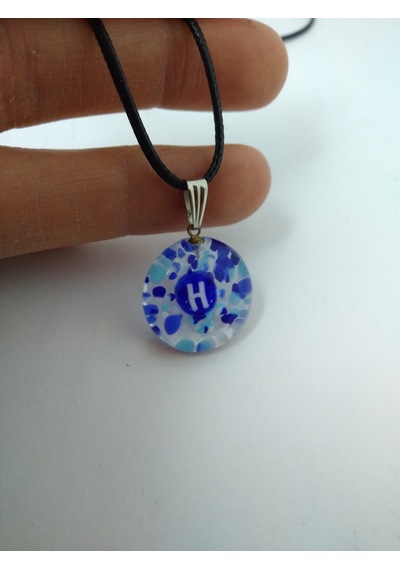 Cam Harf Kolye – Handmade El Yapimi Murano– (H) Harfi Modeli Gümüş