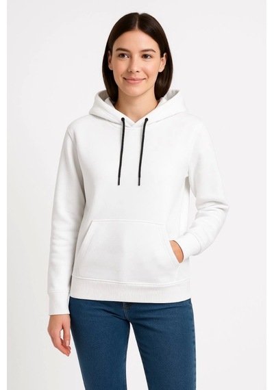 Etiler Collection Üç İplik Kapüşonlu Kanguru Çepli Sweatshirt Hoodie - Beyaz