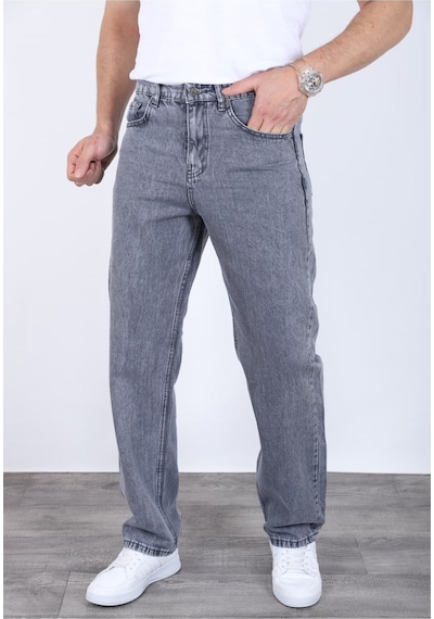 Blayn Jeans Erkek Antrasit Baggy Kot Pantolon - Geniş Kalıp Günlük Rahat Denim Jean Liver Gri