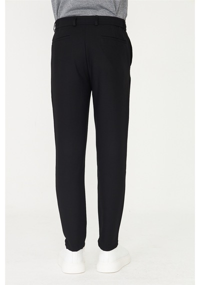 Siyah Modern Kesim Bağcıklı Smart Casual Jogger Pantolon Siyah