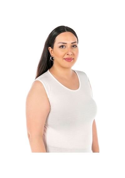 Disentis Büyük Beden Yuvarlak Yaka Kalın Askılı Viskon Ekru Body