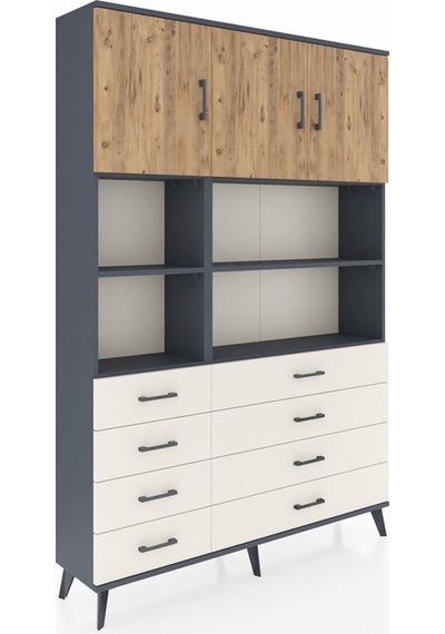 Arges Dolap 8 Raflı 8 Çekmeceli 3 Kapaklı 132x30x195 Antrasit... Antrasit