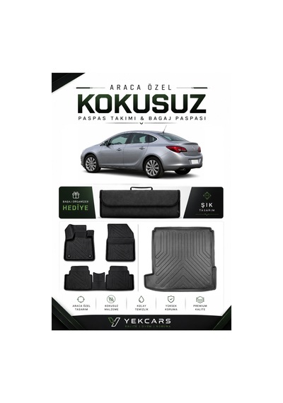 Opel Astra J Sedan 2011 Model Aracınıza Özel 4d Karbonlu Kauçuk Paspas Takımı Ve Bagaj Havuzu
