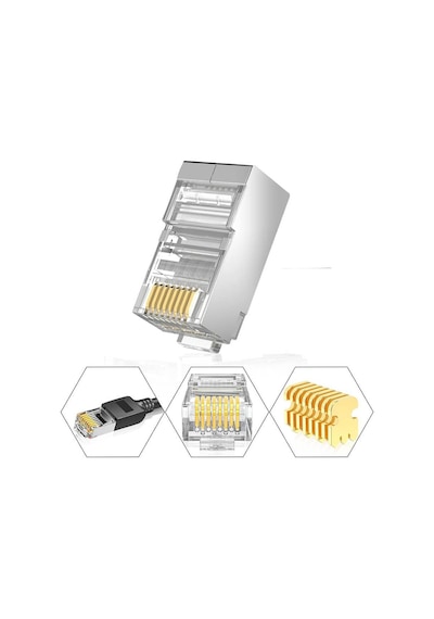Koodmax 100 Adet - 3u" 3 Micron Gold Plated Cat6 Rj45 Metal Konnektör 8p8c Ethernet Kablo Ucu Jack
