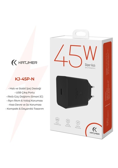 Katjmer Kj-45p-n 45w Pd Şarj Adaptörü Siyah