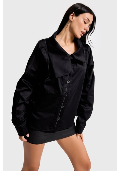 Itsbasic Kadın Siyah Renk Oversize Özel Tasarım Gömlek