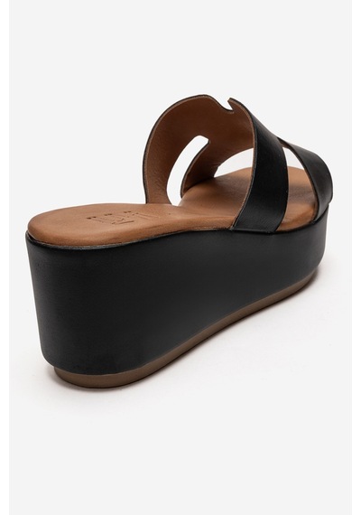 Luvishoes Luvi Shoes Lıa Siyah Cilt Hakiki Deri Kadın Dolgu Topuklu Terlik Siyah