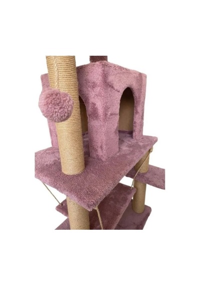 Reyo Pet Y01 Salıncaklı Yuvalı Lüx Kedi Tırmalama Oyun Evi Gül Kurusu