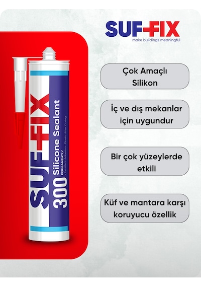 Suf-fix 300 Asetoksi Silikon Mastik 280 Ml Şeffaf, Uv Dayanıml