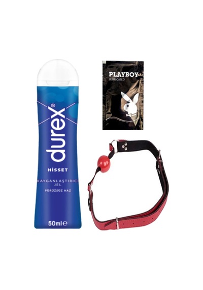 Durex Hisset Pürüzsüz Hazlar 50 Ml Jel + Kırmızı Deri Ağız Topu + Hediye