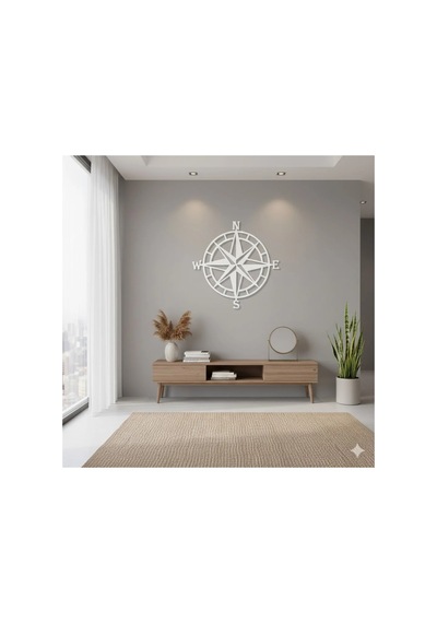 Pusula Metal Duvar Tablosu - Metal Duvar Sanatı - Beyaz - 75 X 75 Cm