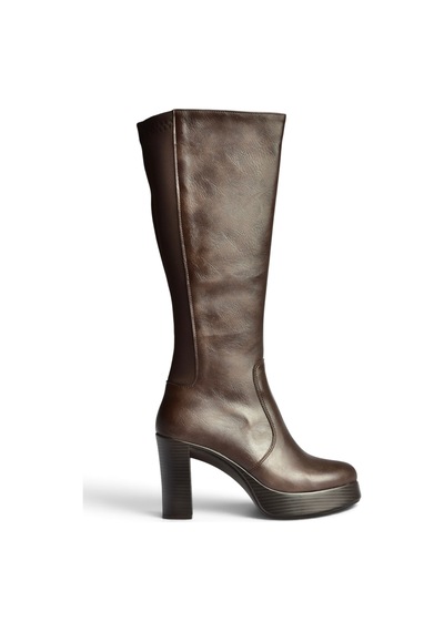 Fox Shoes Z996224509 Kahverengi Arkası Dalgıç Streç Kumaş Kalın Topuklu Kadın Çizme