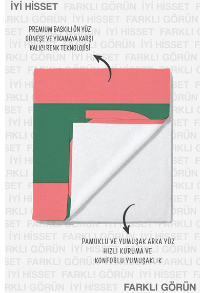 Ciao Tipografik Büyük Yazılı Plaj Havlusu - Minimalist Pembe Yeşil Hızlı Kuruyan Mikrofiber Havlu Sessiz Mercan