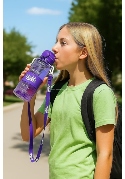 Hello Pipetli Suluk 800 Ml Renkli Askılı Su Şişesi Çocuk Ve Yetişkin Okul Seyahat İçin Gıda Sınıfı Plastik Sızdırmaz Matara Mor