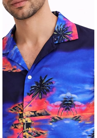 Etiler Collection Erkek Tropikal Ada Manzara Desenli Kısa Kol Gömlek Hawaii Tarz Yazlık Rahat Kalıp - Desenli Etiler Collection Erkek Tropikal Ada Manzara Desenli Kısa Kol Gömlek Hawaii Tarz Yazlık Rahat Kalıp - Desenli