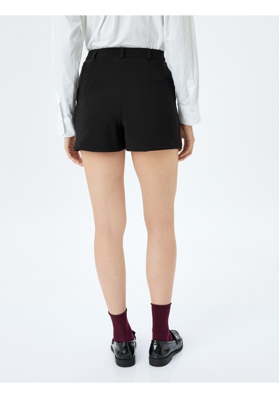 Koton Slim Fit Cepli Mini Şort Etek Siyah 5wak10370ek Siyah