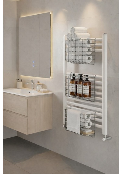 Petek Üstü Çok Amaçlı Banyo Rafı Metal Havluluk & Düzenleyici Sepet 3 Adet Krom Krom