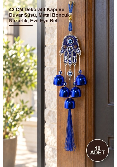 10 Adet Metal Nazar Boncuğu Çan 42 Cm Dekoratif Kapı Ve Duvar Süsü, Metal Boncuk Nazarlık, Evil Eye Bell Diğer